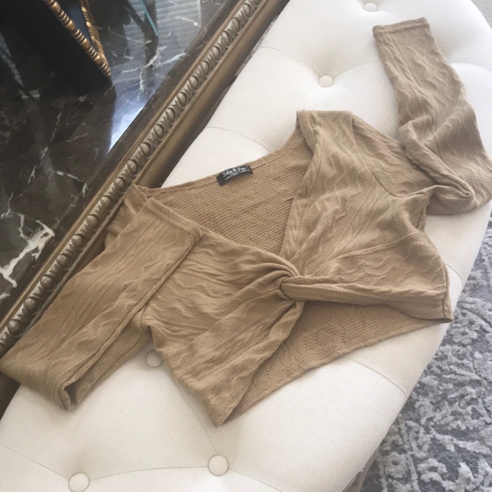 Tan Knotted Long Sleeve Top